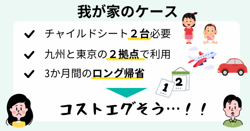 チャイルドシート２台必要な我が家の一時帰国時のチャイルドシート事情を説明した図